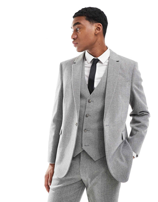 Double Breasted Slim Suit Jacket With Wool