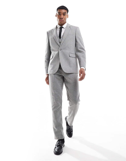 Double Breasted Slim Suit Jacket With Wool