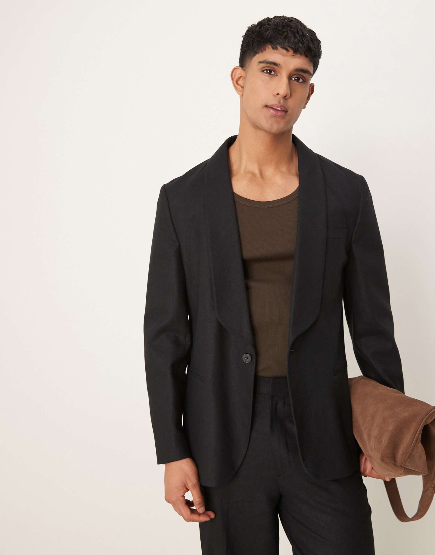 Linen Blend Slim Shawl Suit Jacket