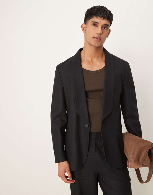 Linen Blend Slim Shawl Suit Jacket