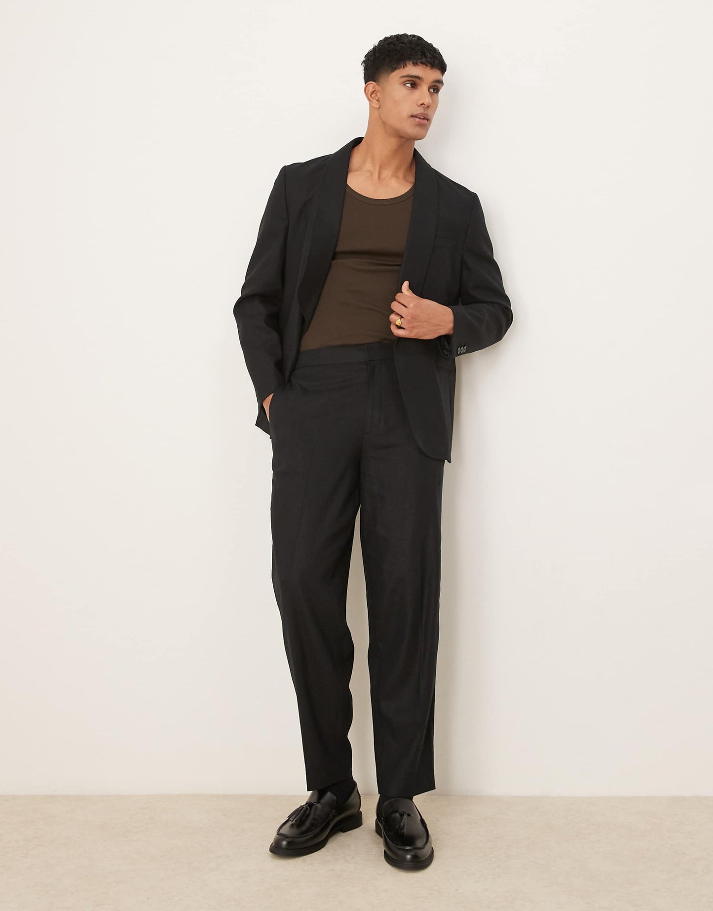 Linen Blend Slim Shawl Suit Jacket