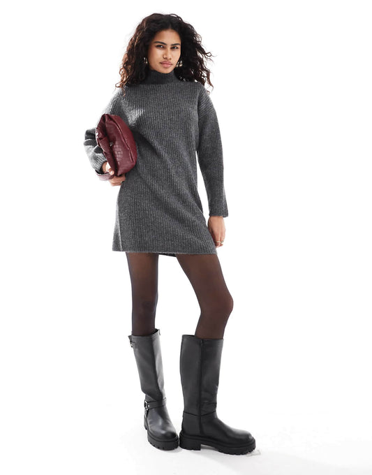 High Neck Knitted Mini Jumper Dress