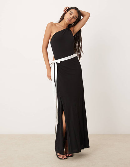 Contrast Bow Cut-Out Maxi Dress