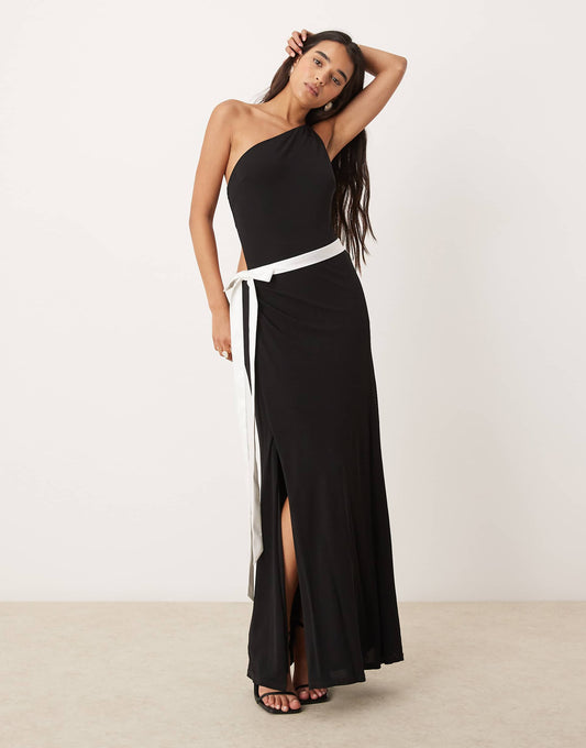 Contrast Bow Cut-Out Maxi Dress