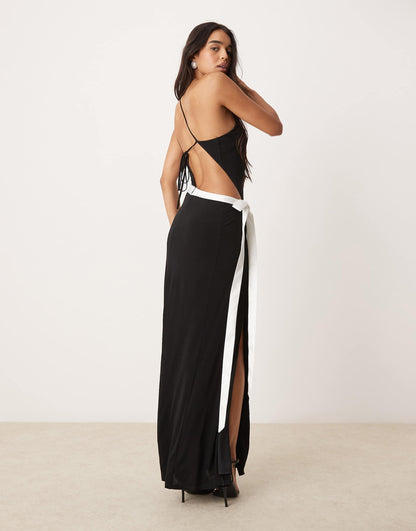 Contrast Bow Cut-Out Maxi Dress