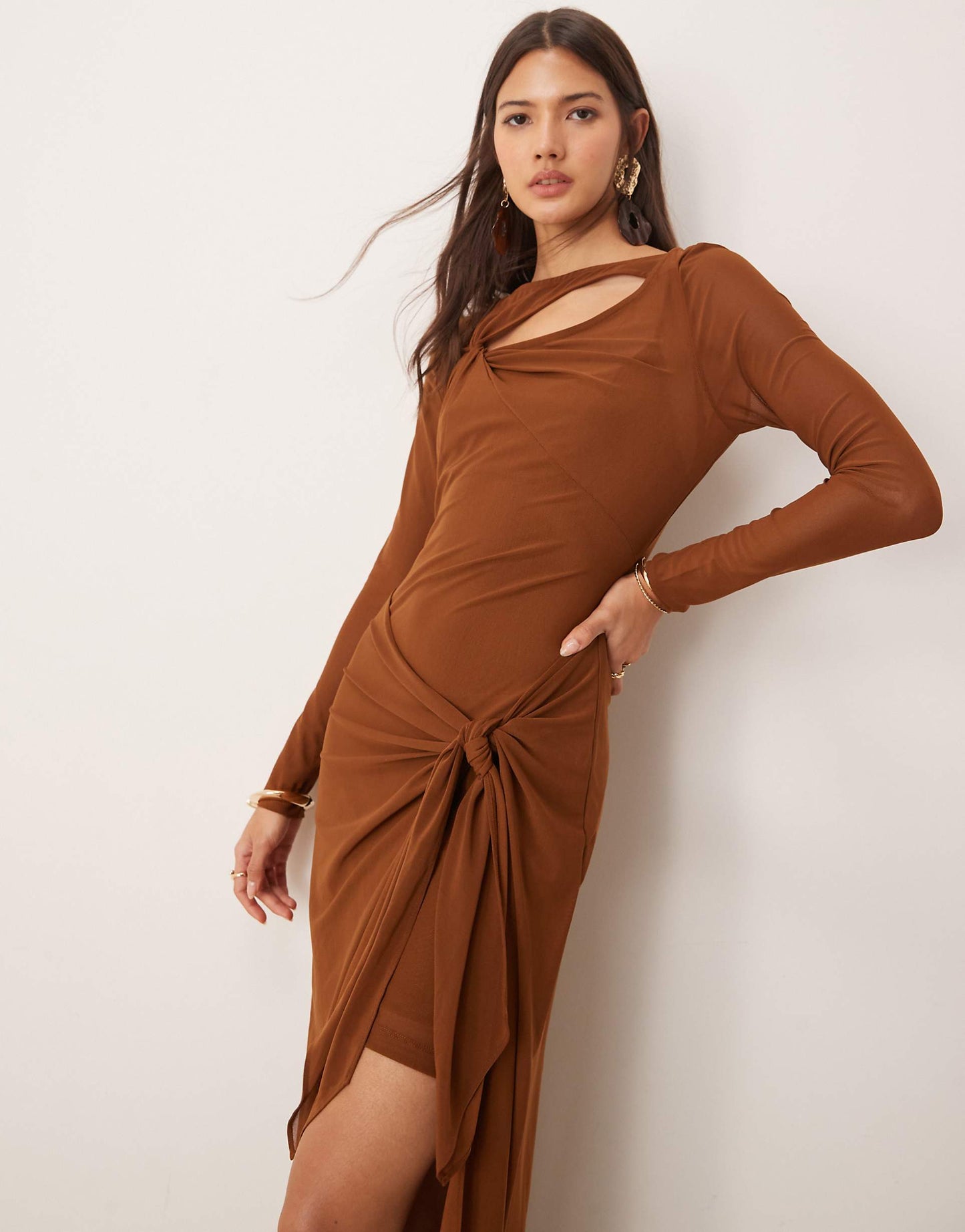 Long Sleeve Drape Maxi Dress
