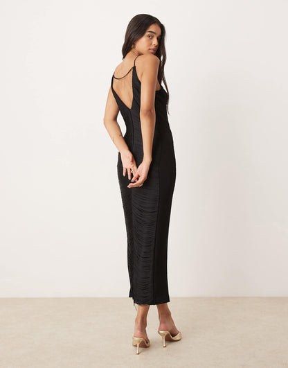 Draping Fringe Midaxi Dress