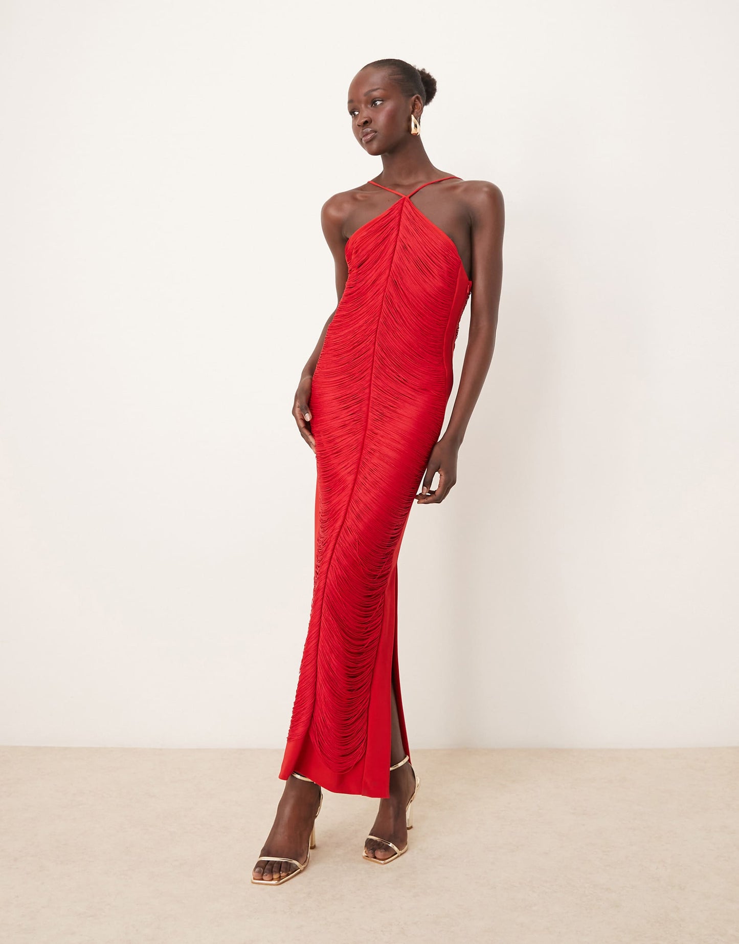 Draping Fringe Midaxi Dress