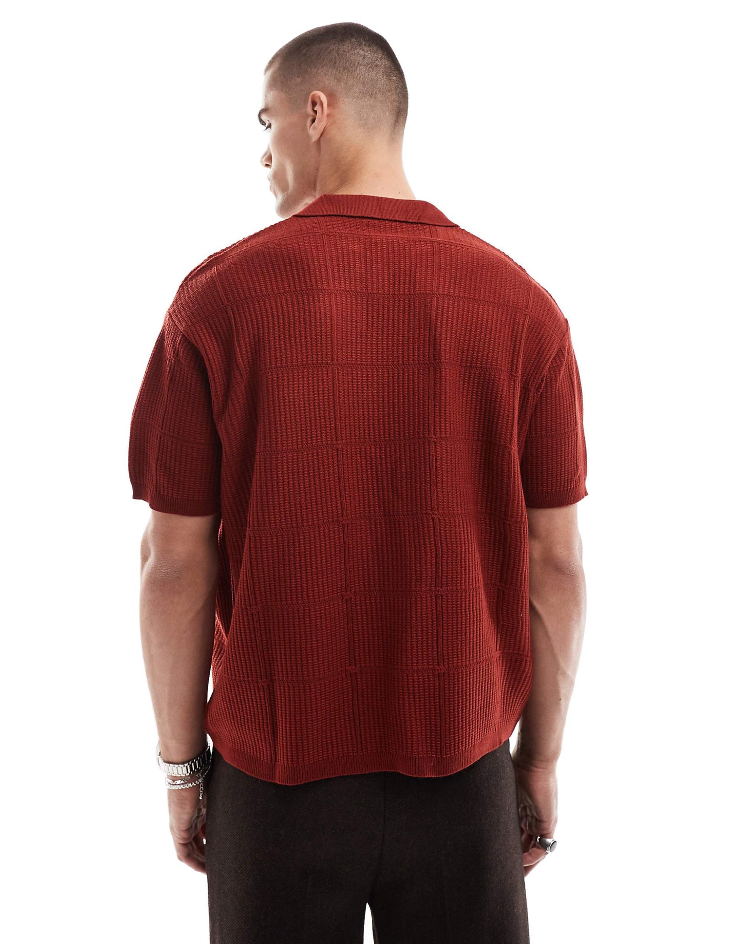 Oversized Lightweight Knitted Overhead Boxy Shirt With Check Design