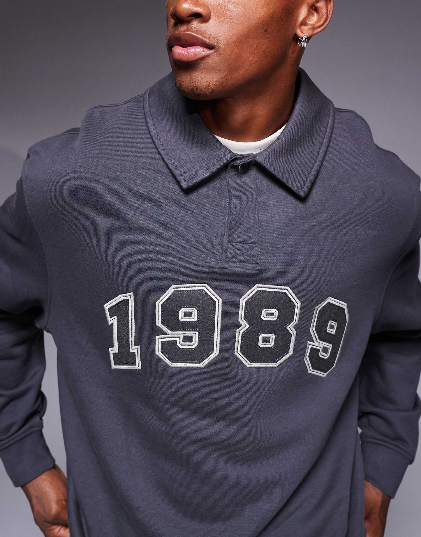 Boxy Oversized Polo Sweatshirt With Applique Print