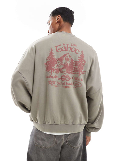 Extreme Oversized Sweatshirt With Front And Back Mountain Puff Print