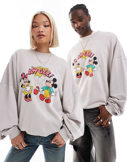 Disney Unisex Super Oversized Sweatshirt With Mickey Mouse And Minnie Mouse Print