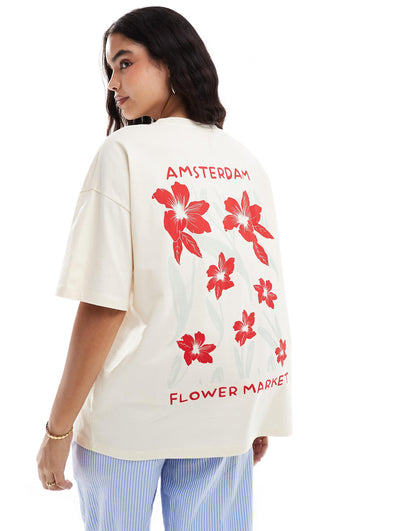 Oversized Tee With Amsterdam Flower Graphic