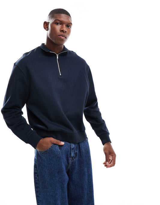 Essential Boxy Oversized Sweatshirt With Quarter Zip
