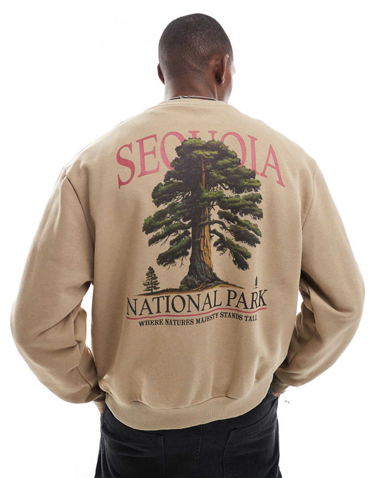 Boxy Oversized Sweatshirt With Mountain Print