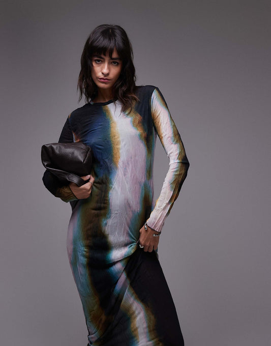 Ombre Long Sleeve Midaxi Dress