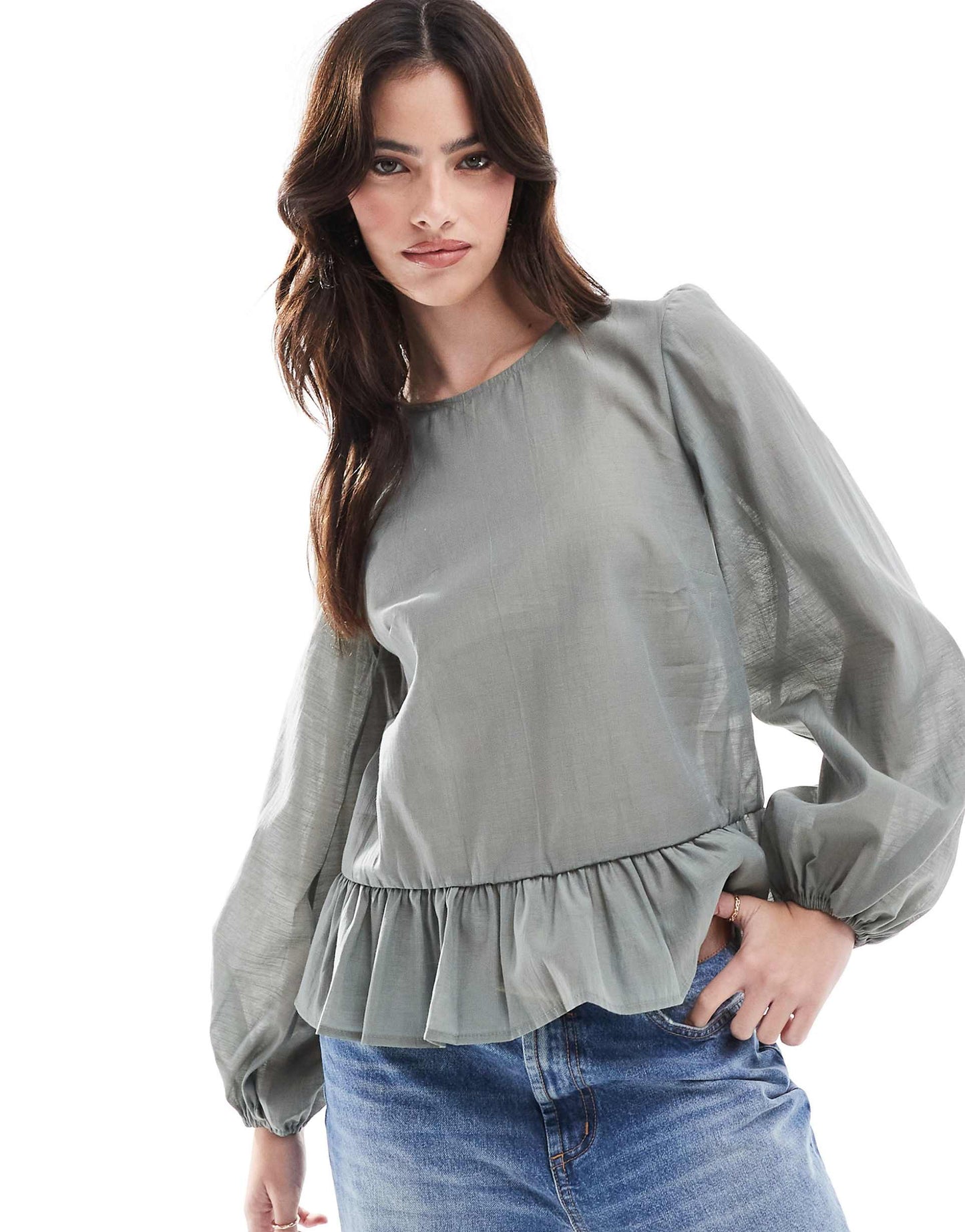 Long Sleeve Peplum Hem Top