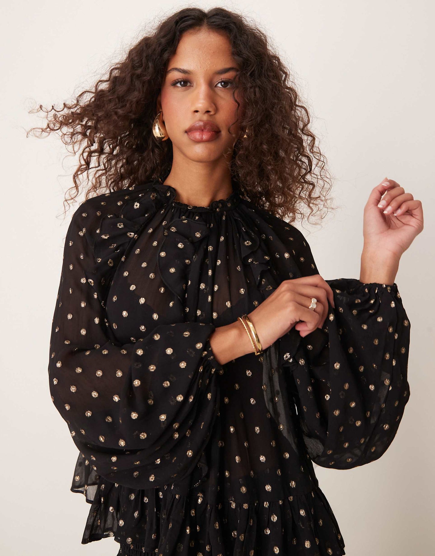 Metallic Spot Burnout Smock Top