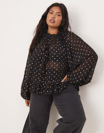 Curve Metallic Spot Burnout Smock Top