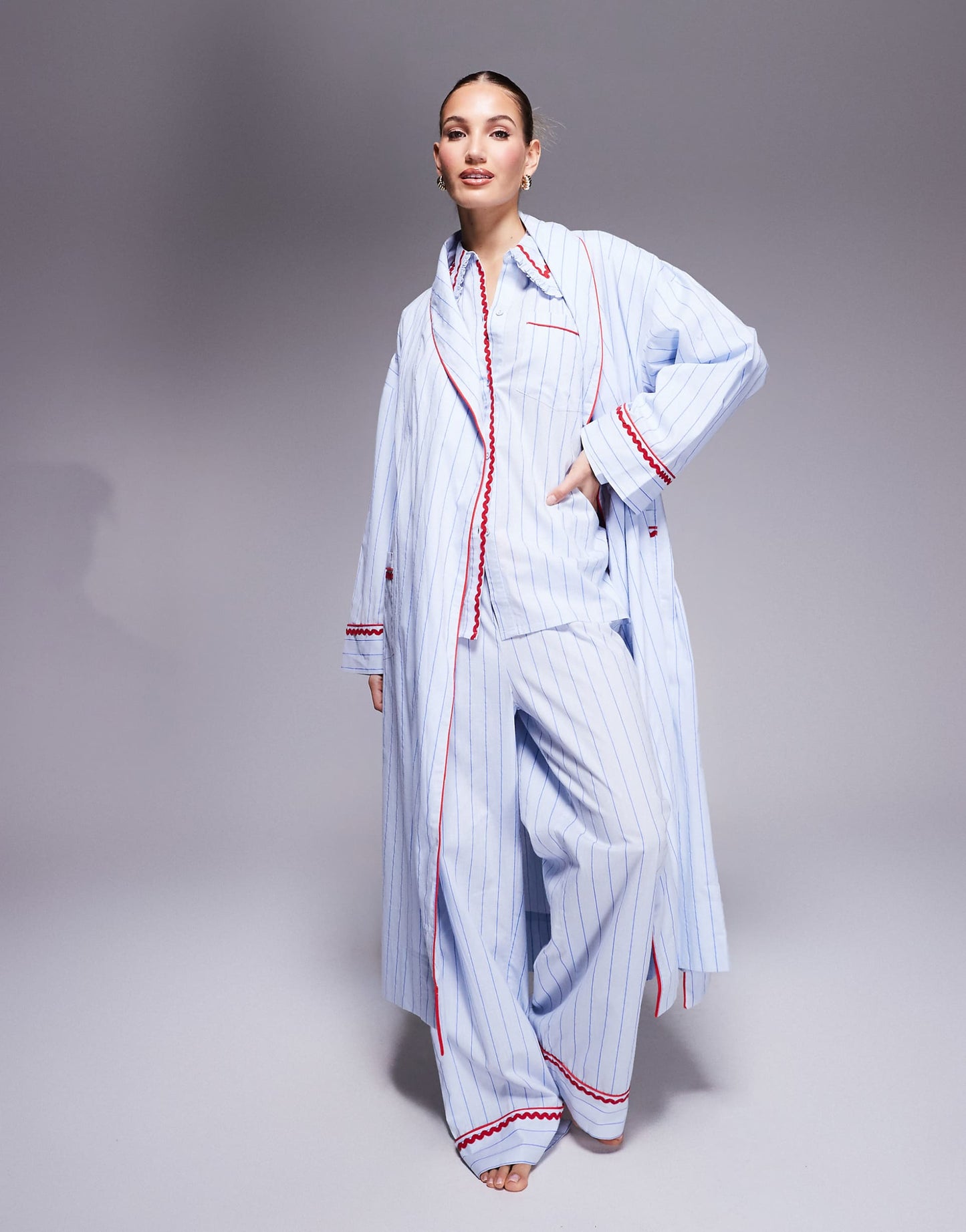 Woven Stripe Robe With Rik Rak Trim