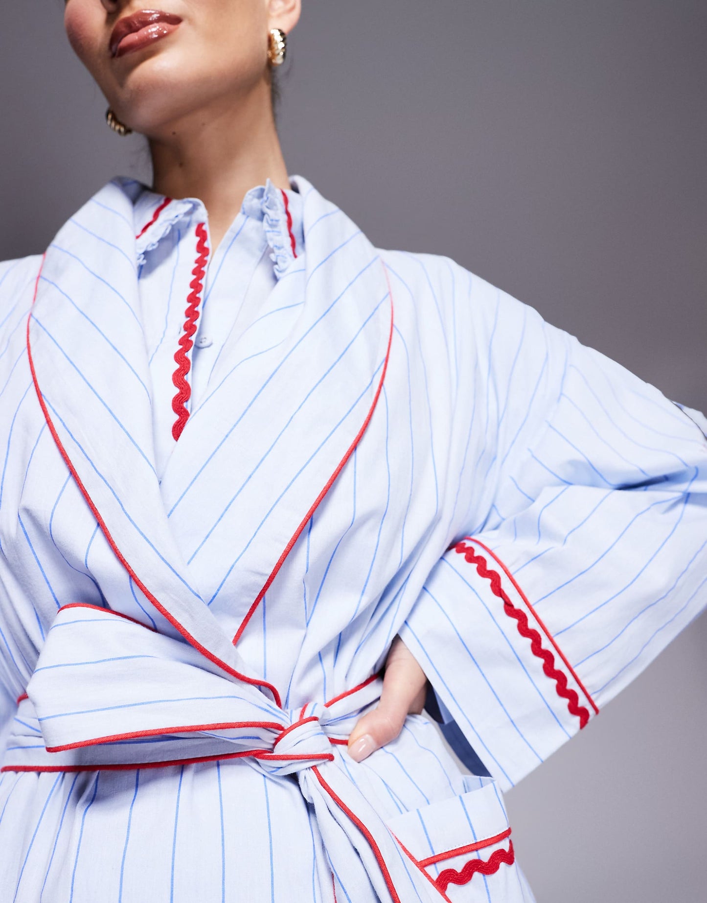 Woven Stripe Robe With Rik Rak Trim