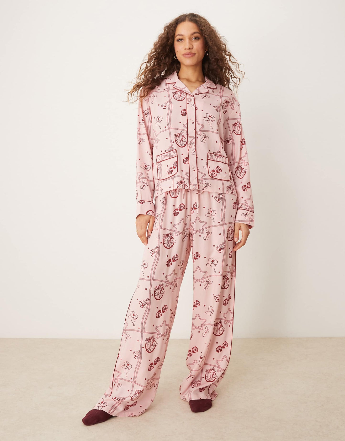 Rodeo Print Modal Pyjama Shirt And Wide Leg Trouser Set