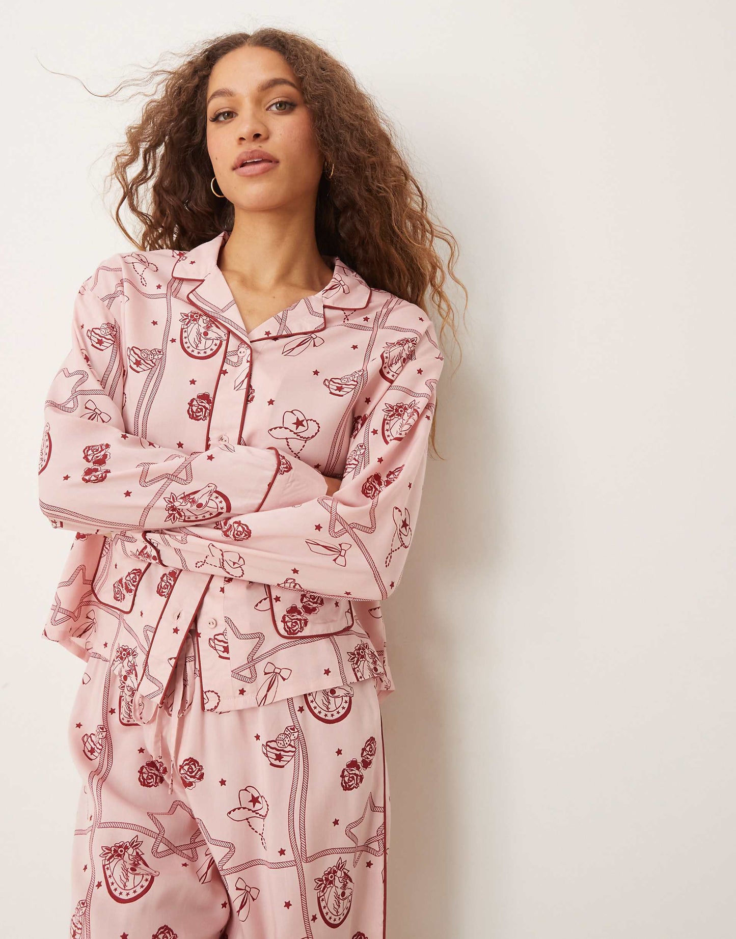 Rodeo Print Modal Pyjama Shirt And Wide Leg Trouser Set