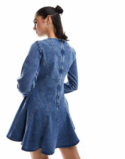 Denim Seamed Mini Dress