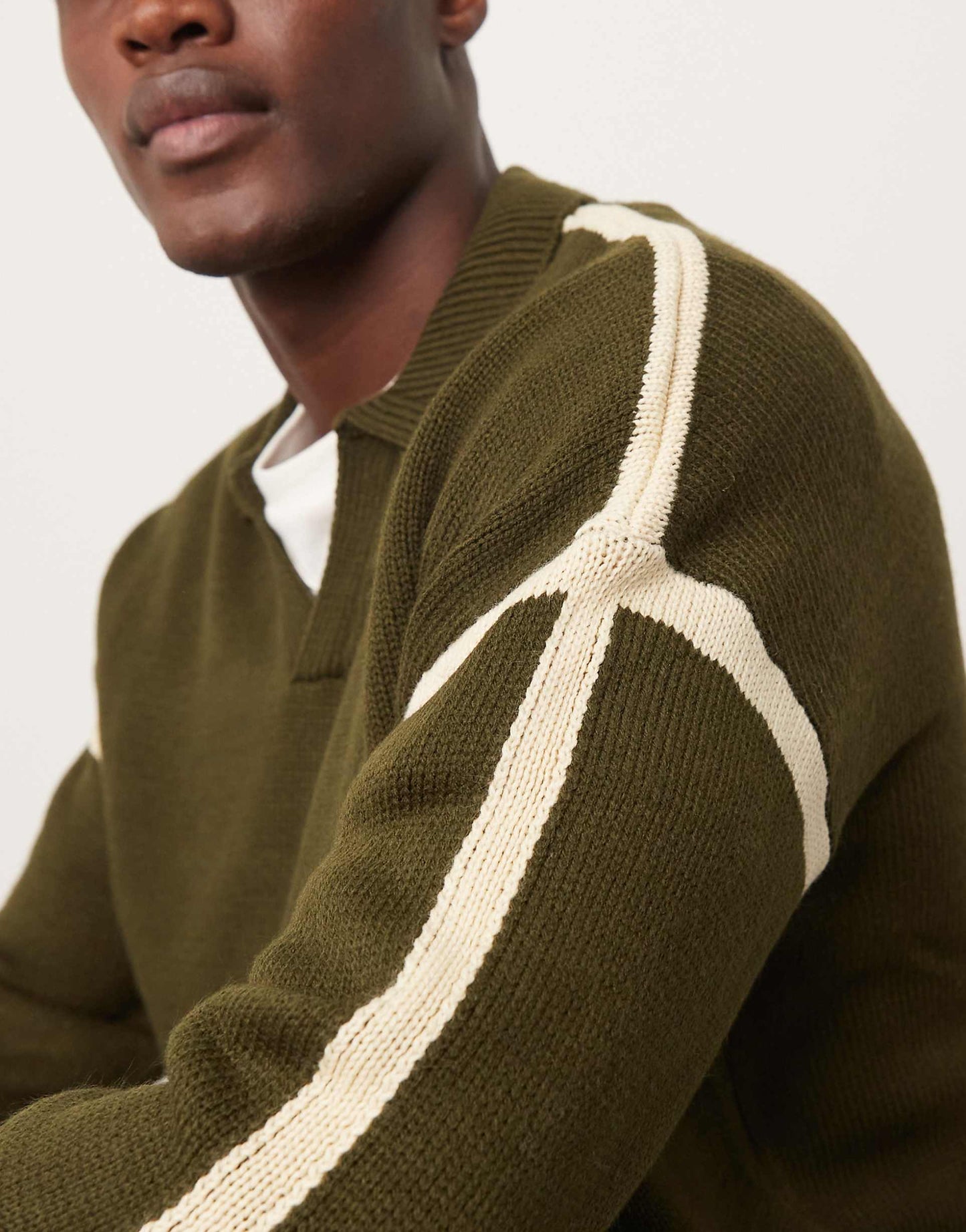 Relaxed Knitted Polo Jumper With Contrast Panels