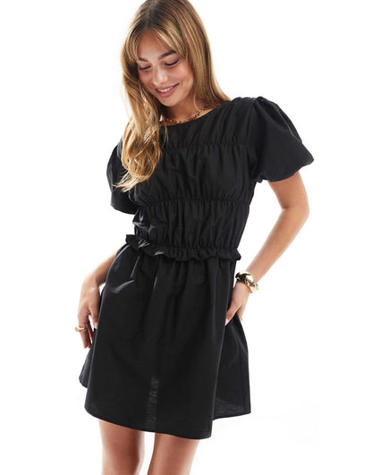 Poplin Shirring Detail Mini Dress