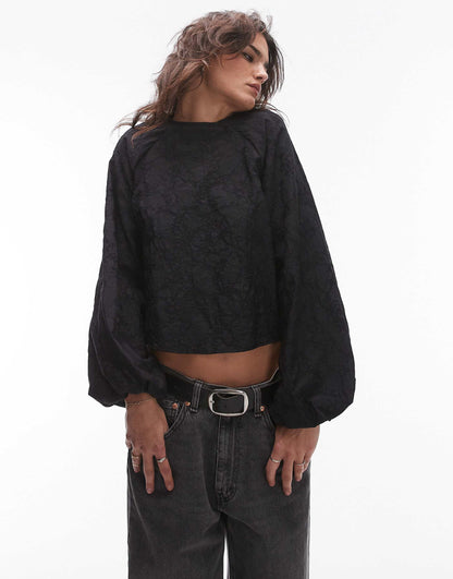 Jacquard Balloon Sleeve Top