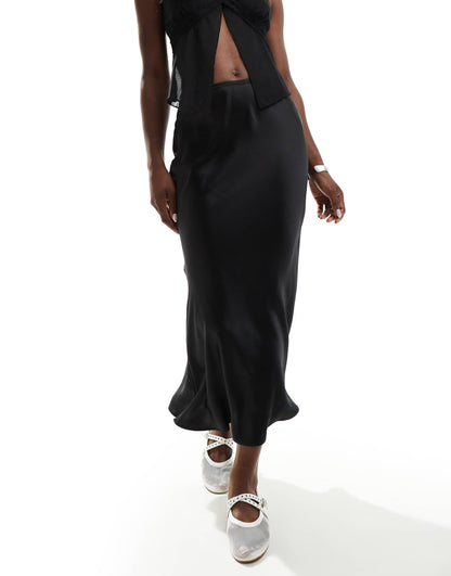 Satin Bias Midi Skirt