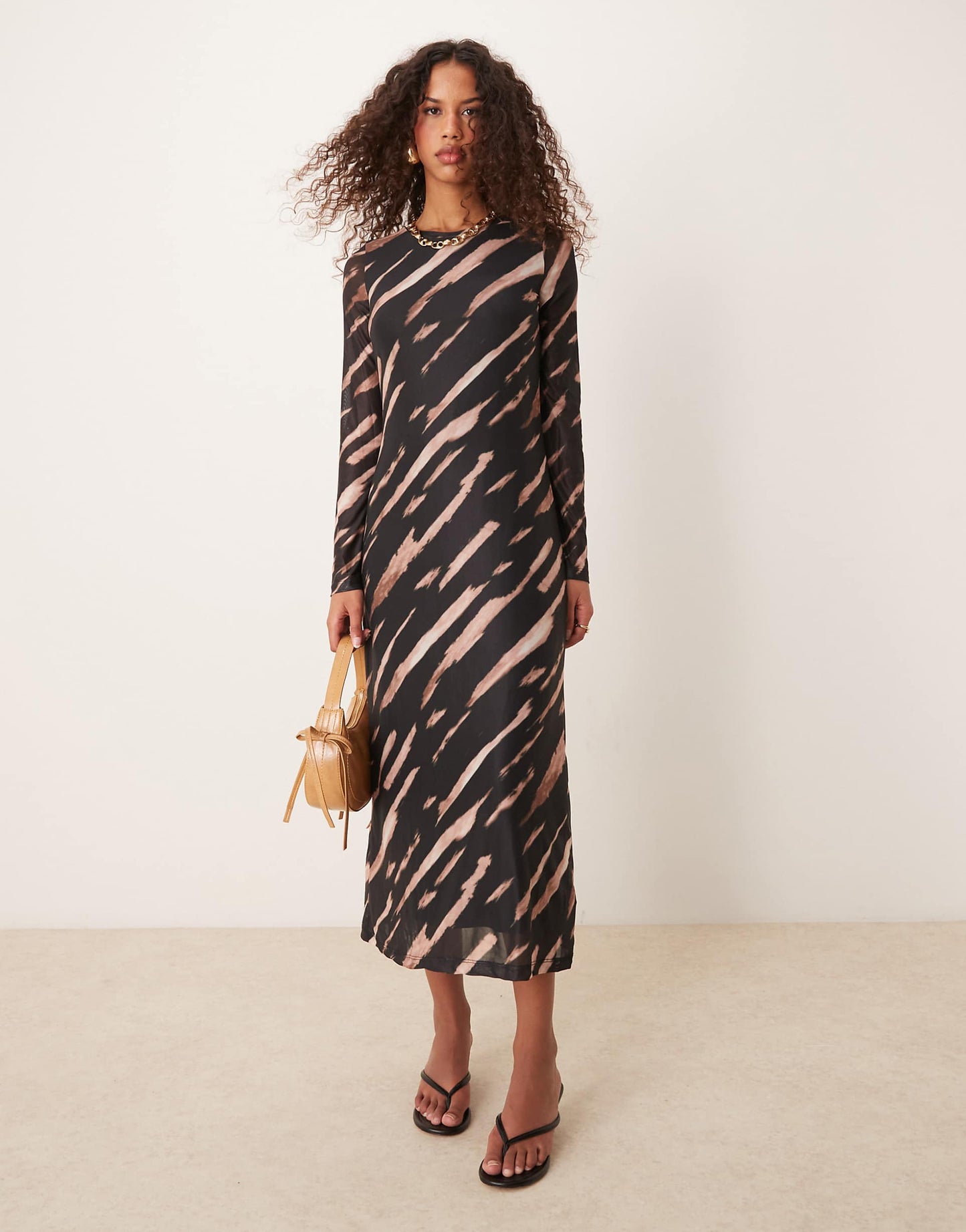 Long Sleeve Mesh Midi Dress