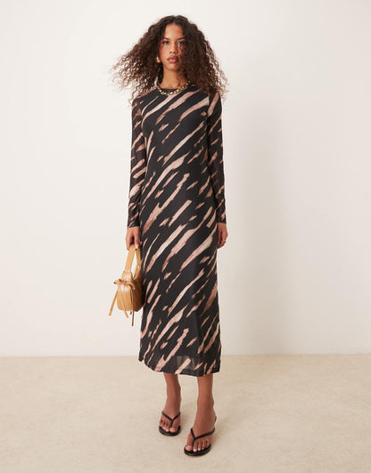 Long Sleeve Mesh Midi Dress
