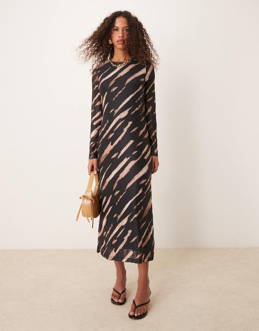 Long Sleeve Mesh Midi Dress