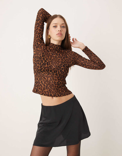 Mesh Stand Neck Long Sleeve Top