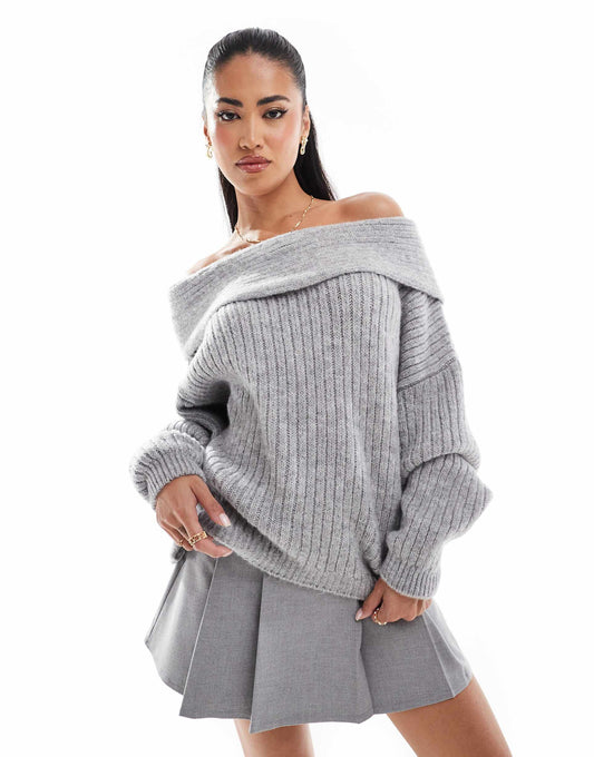 Oversized Knitted Off Shoulder Jumper