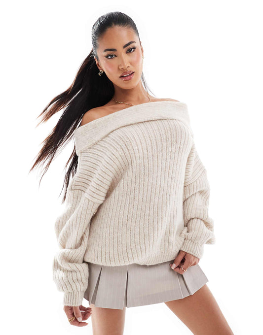 Oversized Knitted Off Shoulder Jumper