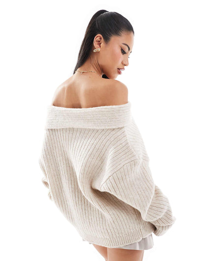 Oversized Knitted Off Shoulder Jumper