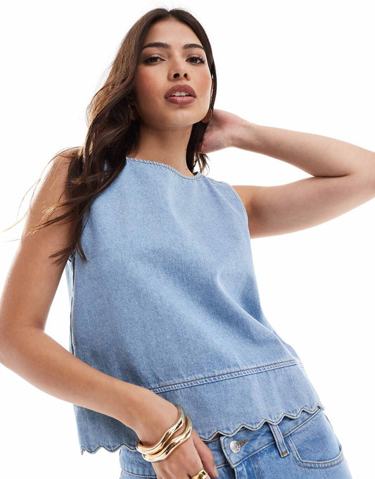 Denim Scallop Edge Tank Top