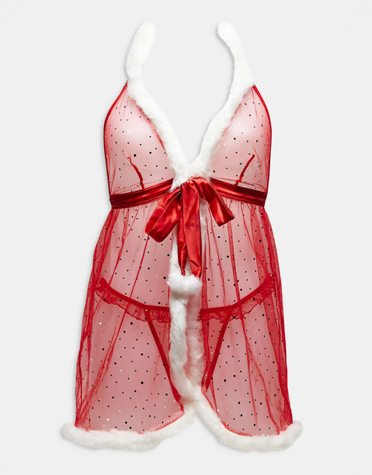 Let It Snow Babydoll With Faux Fur Detailing