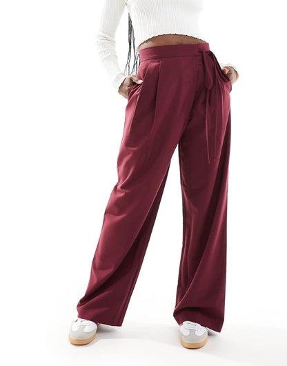 Tailored Wide Leg Trousers With Wrap Tie Detail