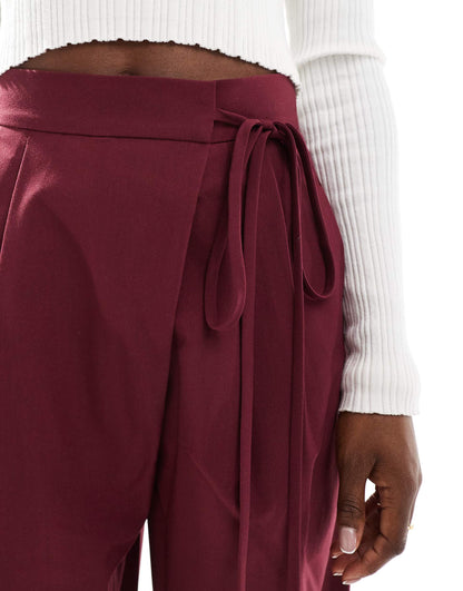 Tailored Wide Leg Trousers With Wrap Tie Detail