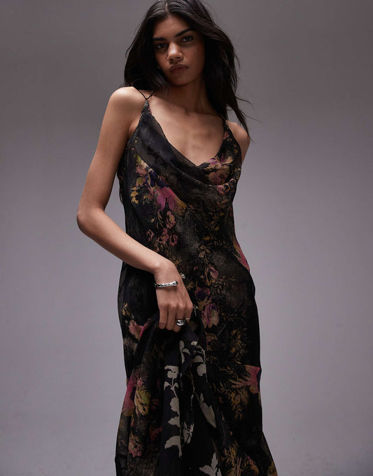 Double Layered Maxi Slip Dress With Godet Hem