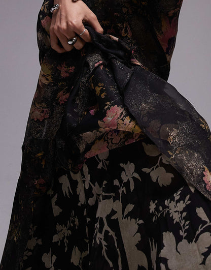 Double Layered Maxi Slip Dress With Godet Hem