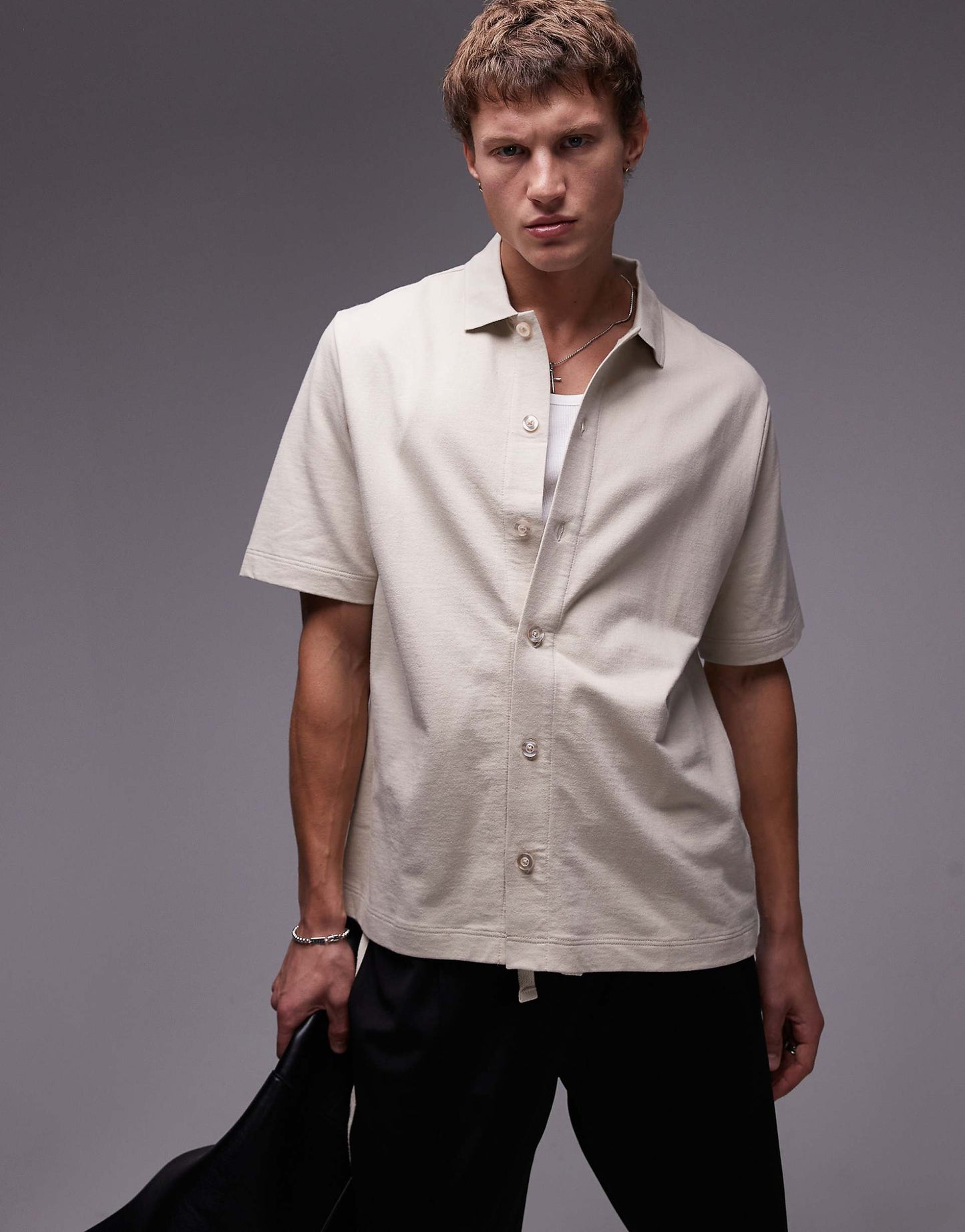 Boxy Fit Button Through Jersey Shirt