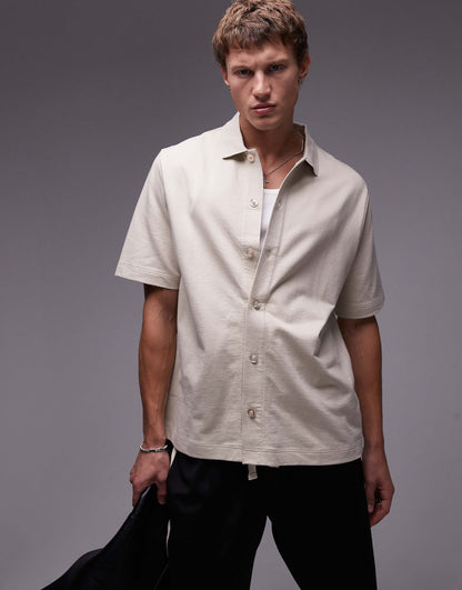 Boxy Fit Button Through Jersey Shirt