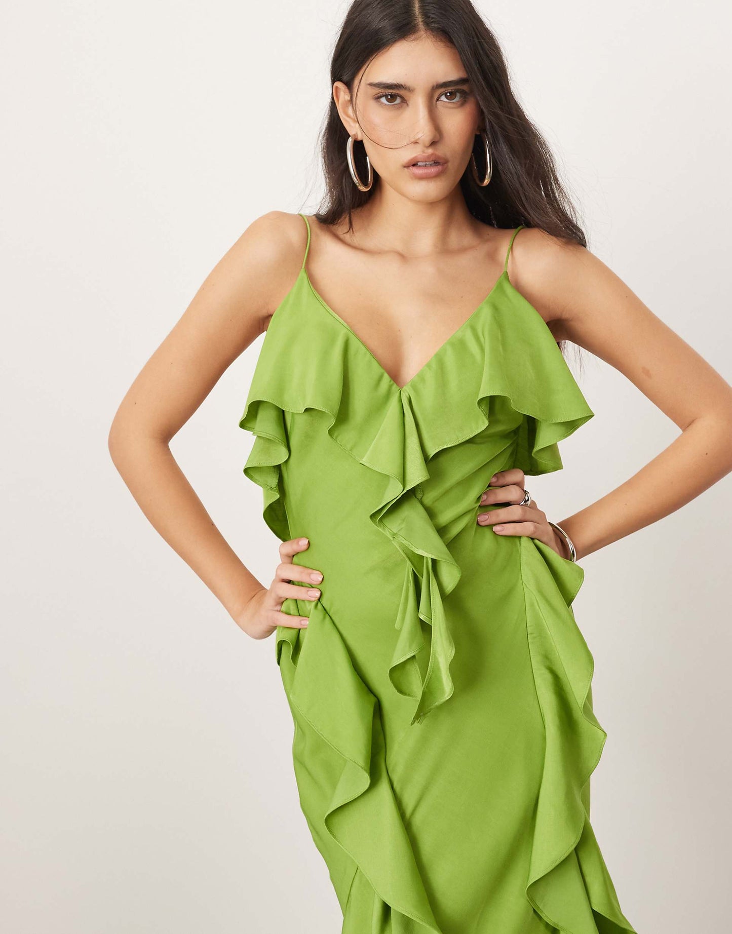 Ruffle Maxi Slip Dress With Bias Skirt