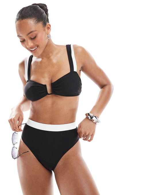 Exclusive Contrast High Waist Bikini Bottom Co-Ord