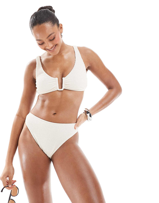 Exclusive Crinkle Textured High Leg Bikini Bottom Co-Ord